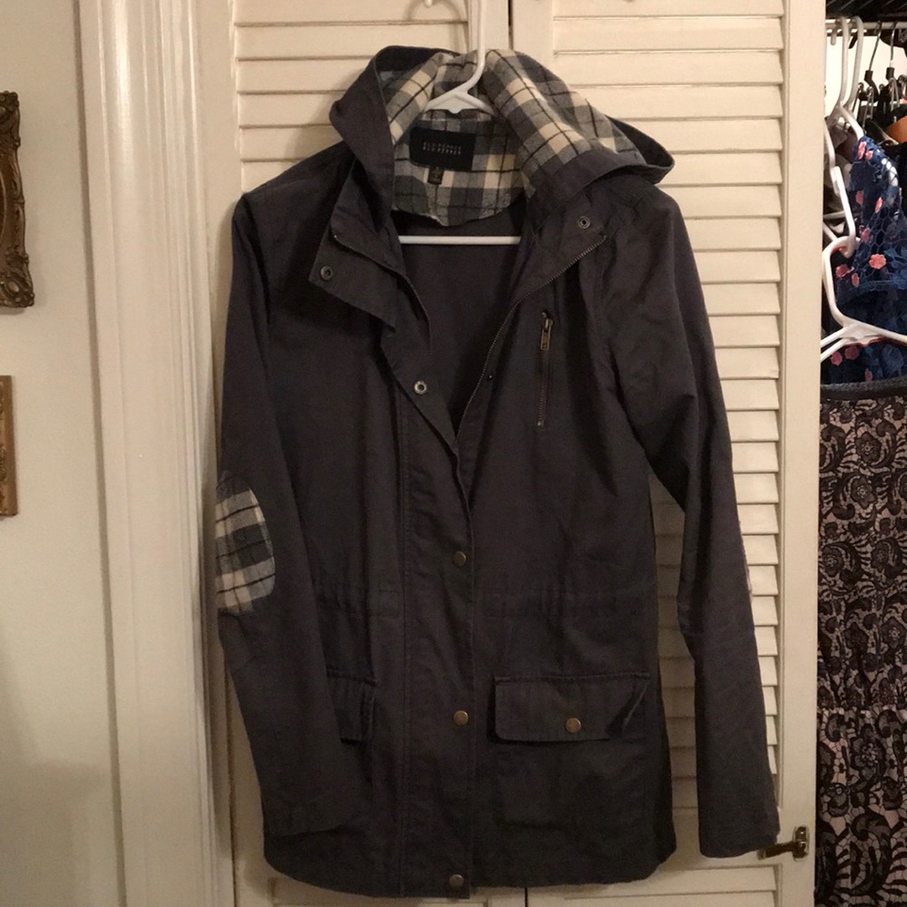 ModCloth Elbow Patch Jacket Coat Blue Plaid Small